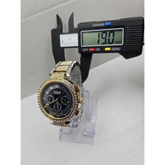 Burgi Womens Two Tone Crystal Swiss Watch Blue MOP Multifunction New Battery - Picture 6 of 10